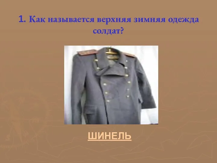 1. Как называется верхняя зимняя одежда солдат?