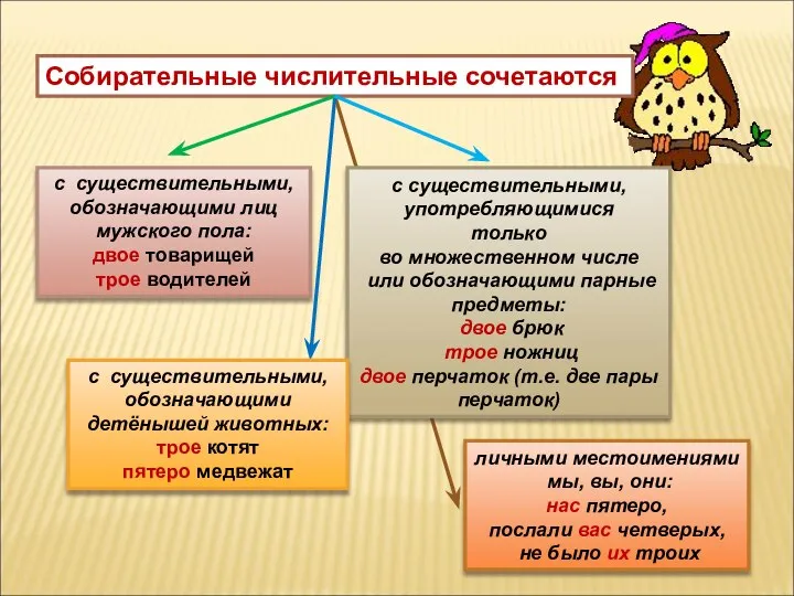 Собирательные числительные сочетаются с существительными, обозначающими лиц мужского пола: двое товарищей