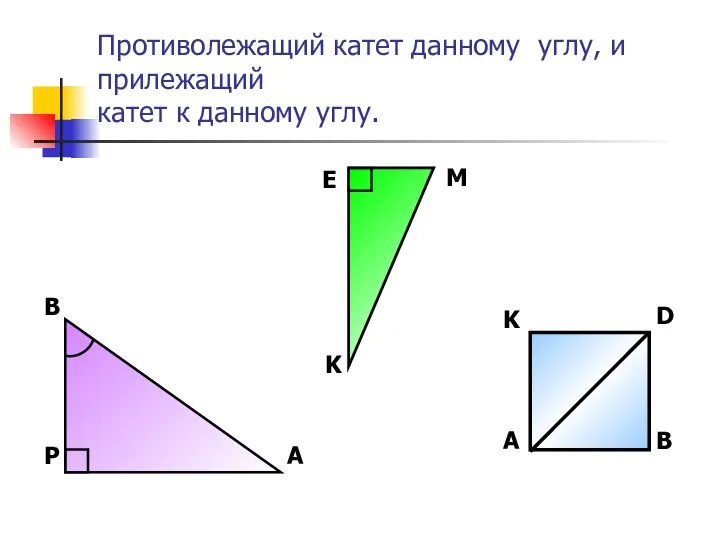 Противолежащий катет данному углу, и прилежащий катет к данному углу.