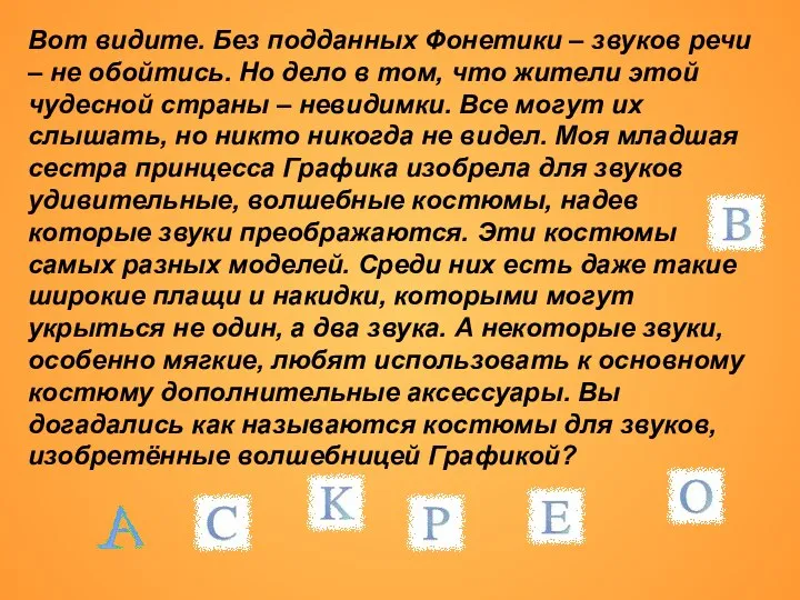 Вот видите. Без подданных Фонетики – звуков речи – не обойтись.