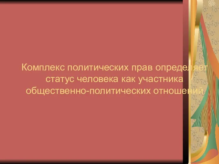 Комплекс политических прав определяет статус человека как участника общественно-политических отношений