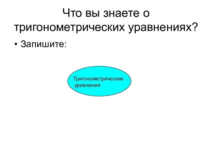 Что вы знаете о тригонометрических уравнениях? Запишите: Тригонометрические уравнения