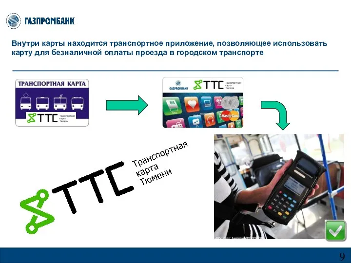 Внутри карты находится транспортное приложение, позволяющее использовать карту для безналичной оплаты проезда в городском транспорте