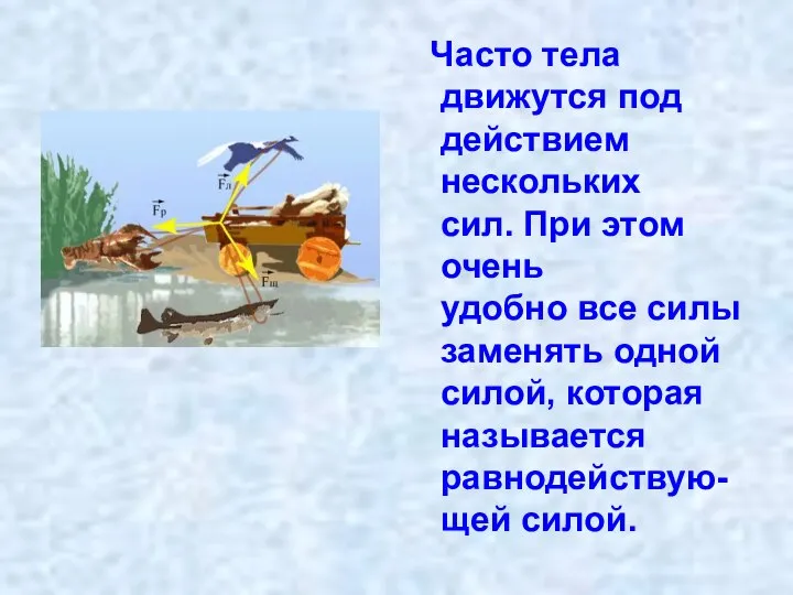 Часто тела движутся под действием нескольких сил. При этом очень удобно