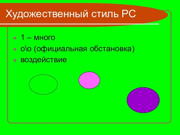 Художественный стиль РС 1 – много о\о (официальная обстановка) воздействие