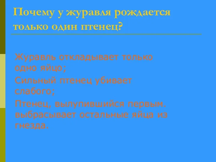 Почему у журавля рождается только один птенец? Журавль откладывает только одно