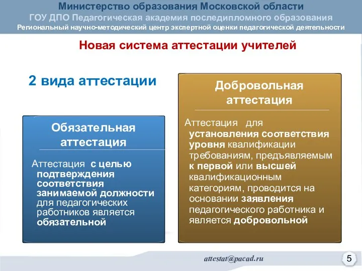 2 вида аттестации Аттестация с целью подтверждения соответствия занимаемой должности для