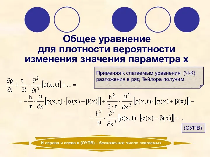 Общее уравнение для плотности вероятности изменения значения параметра х Применяя к