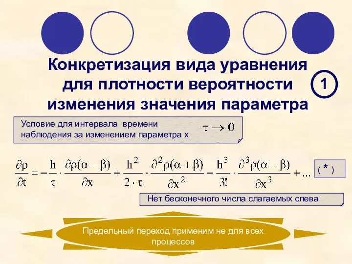 Конкретизация вида уравнения для плотности вероятности изменения значения параметра 1 ( * )