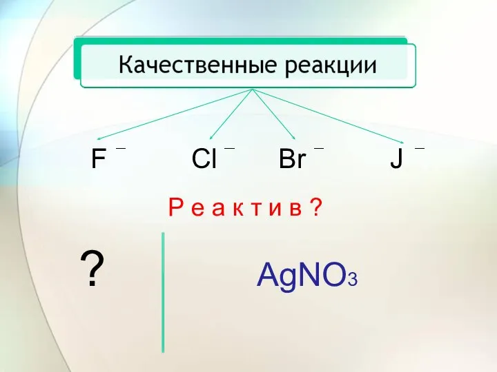 F Cl Br J Р е а к т и в ? ? AgNO3