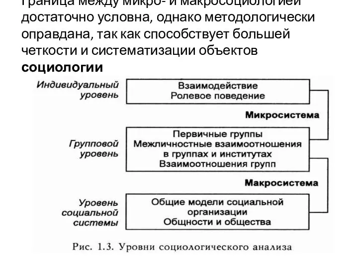 Граница между микро- и макросоциологией достаточно условна, однако методологически оправдана, так