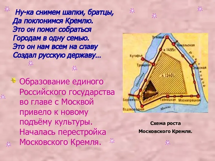 Ну-ка снимем шапки, братцы, Да поклонимся Кремлю. Это он помог собраться