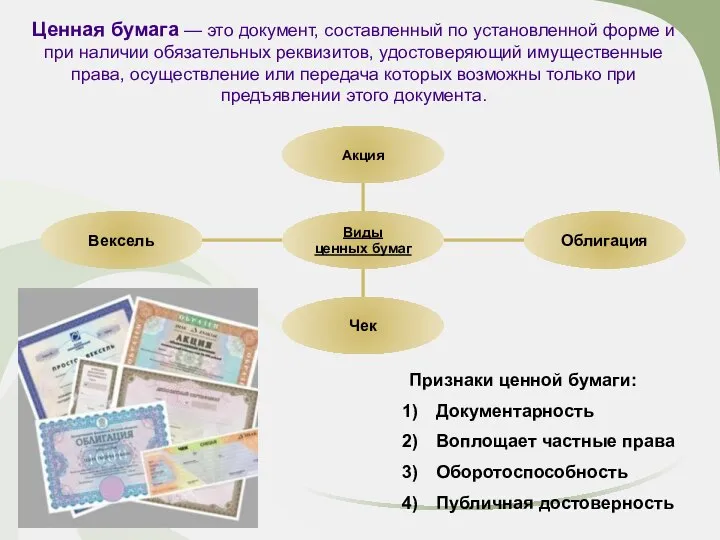 Ценная бумага — это документ, составленный по установленной форме и при