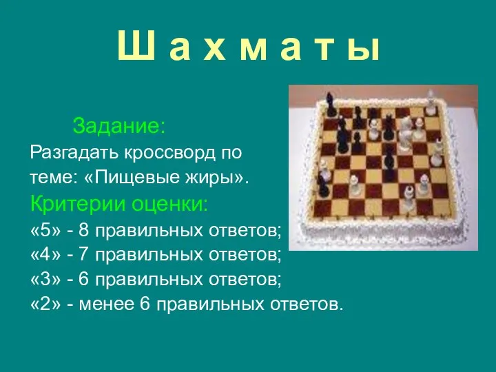 Ш а х м а т ы Задание: Разгадать кроссворд по