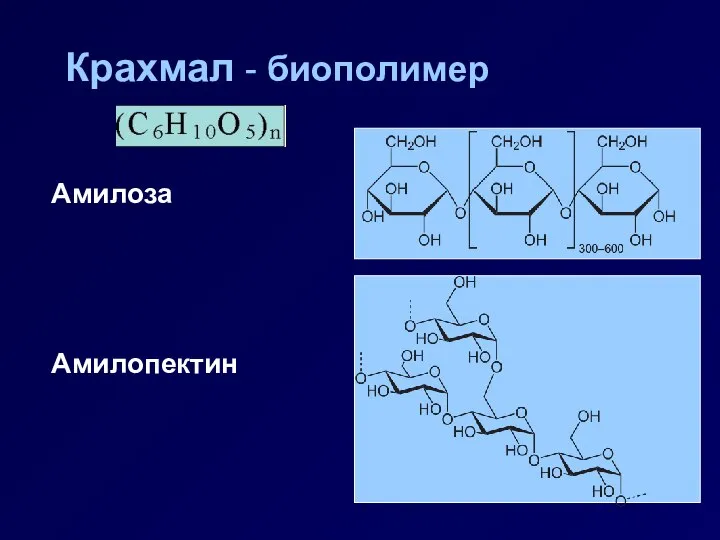 Крахмал - биополимер Амилоза Амилопектин