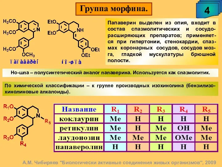 Группа морфина. 4 А.М. Чибиряев "Биологически активные соединения живых организмов", 2009