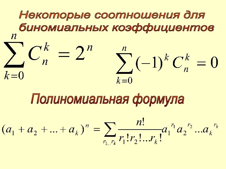 Некоторые соотношения для биномиальных коэффициентов Полиномиальная формула