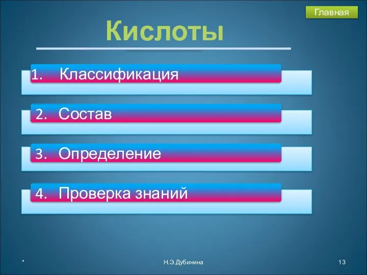 * Н.Э.Дубинина Кислоты Главная