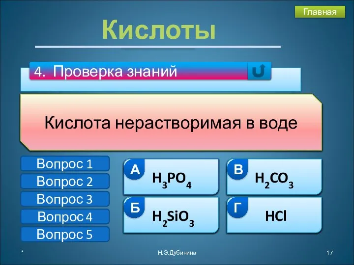 * Н.Э.Дубинина Кислоты Б А Г В Степень окисления серы в