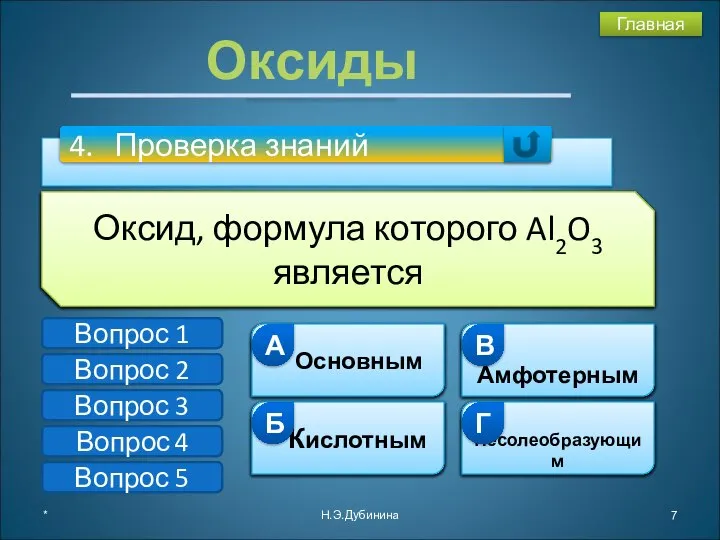 * Н.Э.Дубинина Оксиды Б А Г В Вопрос 1 Вопрос 2