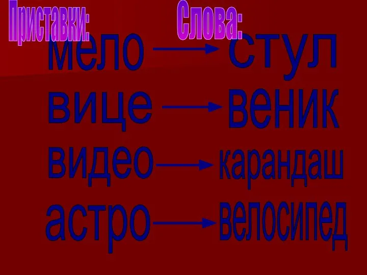 стул мело вице веник видео карандаш астро велосипед Приставки: Слова: