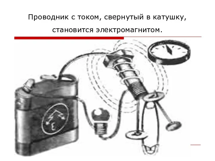 Проводник с током, свернутый в катушку, становится электромагнитом.