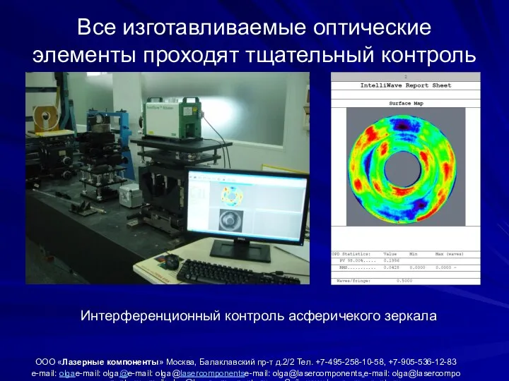 Все изготавливаемые оптические элементы проходят тщательный контроль ООО «Лазерные компоненты» Москва,