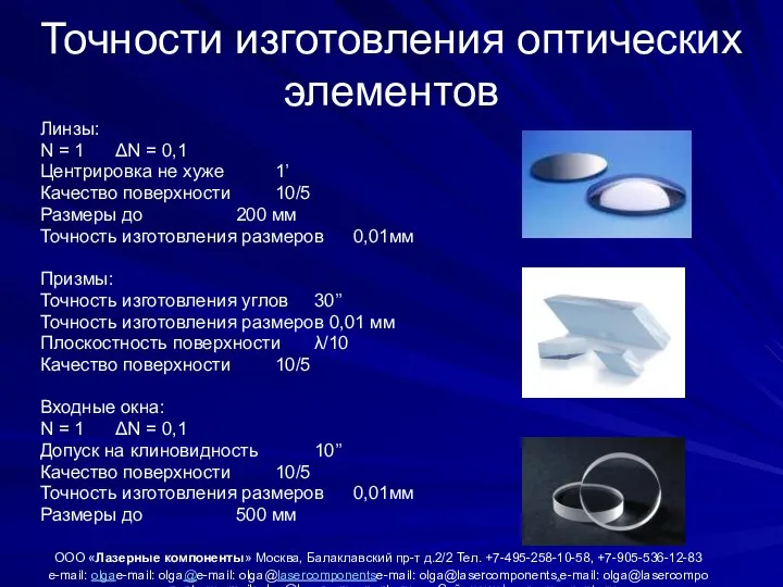 Точности изготовления оптических элементов Линзы: N = 1 ΔN = 0,1