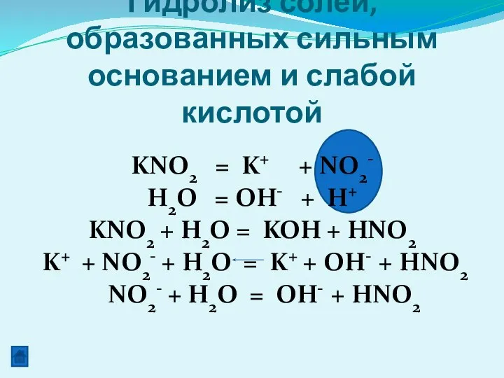 KNO2 = K+ + NO2- H2O = OH- + H+ KNO2
