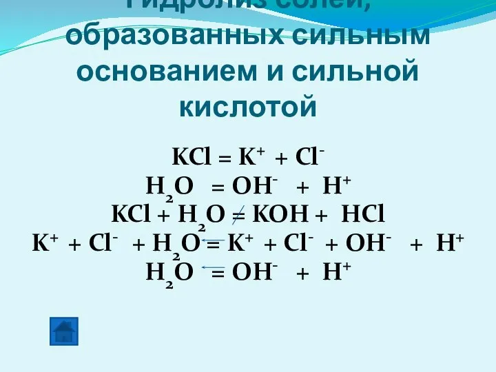 Гидролиз солей, образованных сильным основанием и сильной кислотой KCl = K+