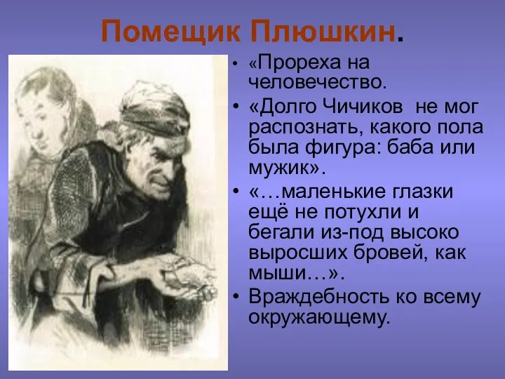 Помещик Плюшкин. «Прореха на человечество. «Долго Чичиков не мог распознать, какого