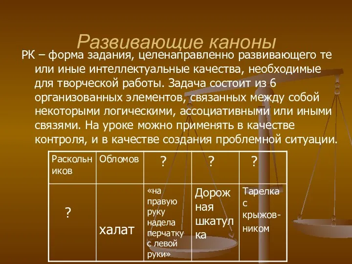 Развивающие каноны РК – форма задания, целенаправленно развивающего те или иные