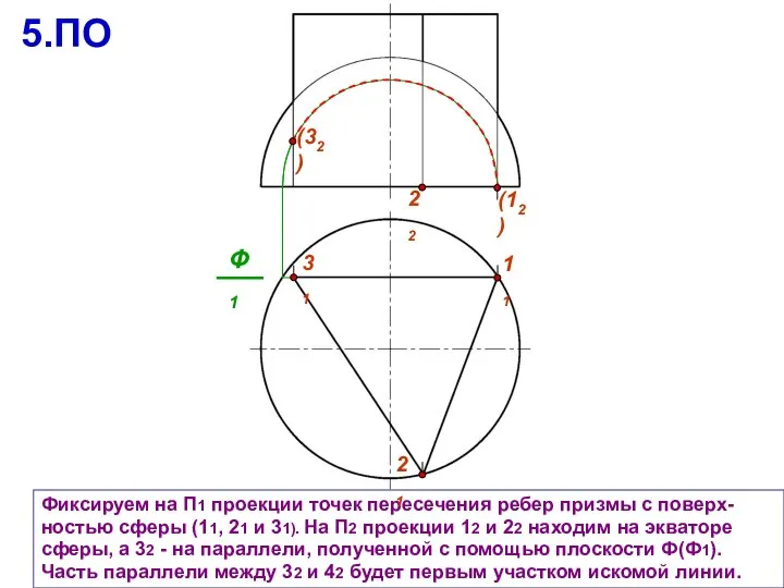 Фиксируем на П1 проекции точек пересечения ребер призмы с поверх- ностью