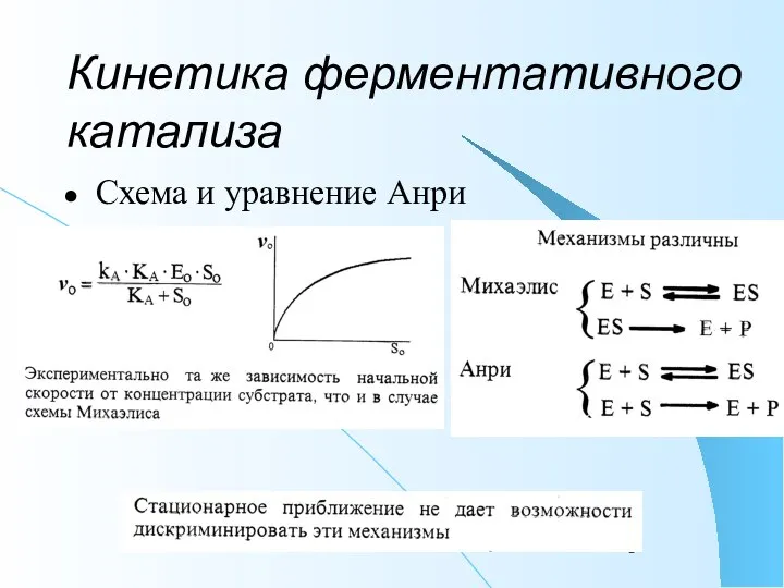 Кинетика ферментативного катализа Схема и уравнение Анри