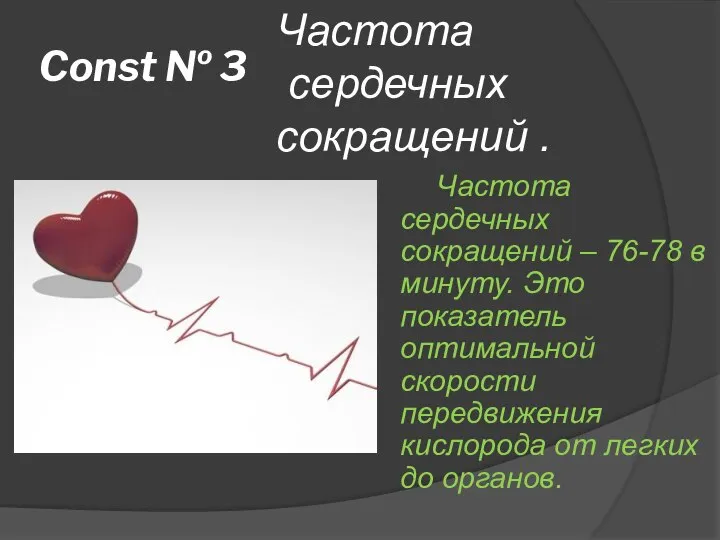 Const № 3 Частота сердечных сокращений – 76-78 в минуту. Это