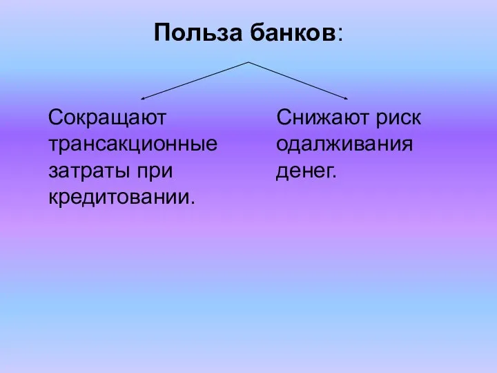 Польза банков: Сокращают трансакционные затраты при кредитовании. Снижают риск одалживания денег.