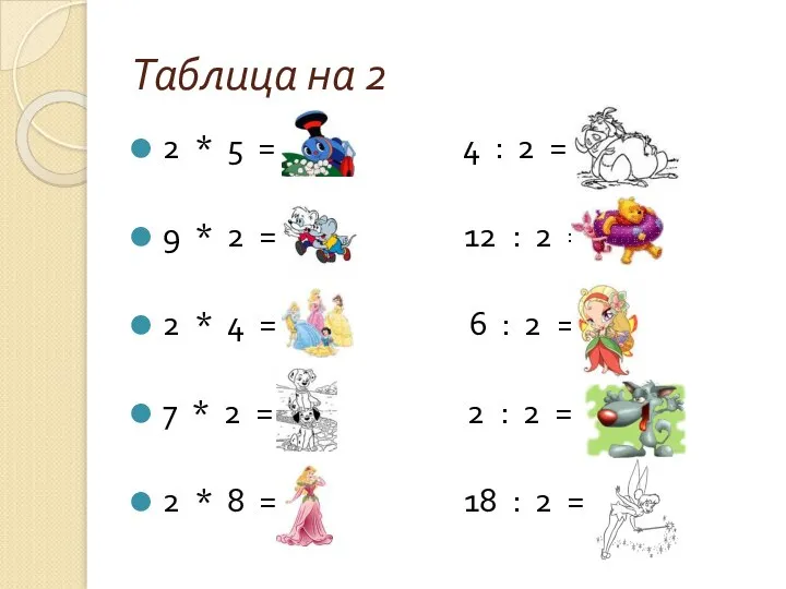 Таблица на 2 2 * 5 = 10 4 : 2