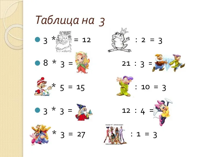 Таблица на 3 3 * 4 = 12 6 : 2