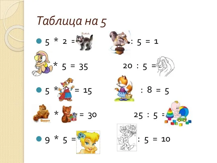 Таблица на 5 5 * 2 = 10 5 : 5