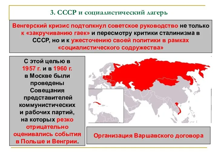 3. СССР и социалистический лагерь Венгерский кризис подтолкнул советское руководство не