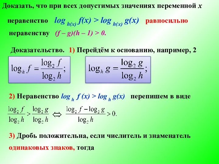 Доказать, что при всех допустимых значениях переменной х неравенство log h(x)