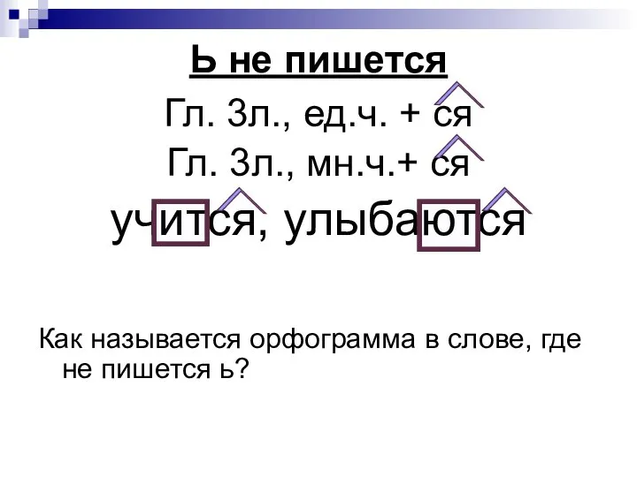 Ь не пишется Гл. 3л., ед.ч. + ся Гл. 3л., мн.ч.+