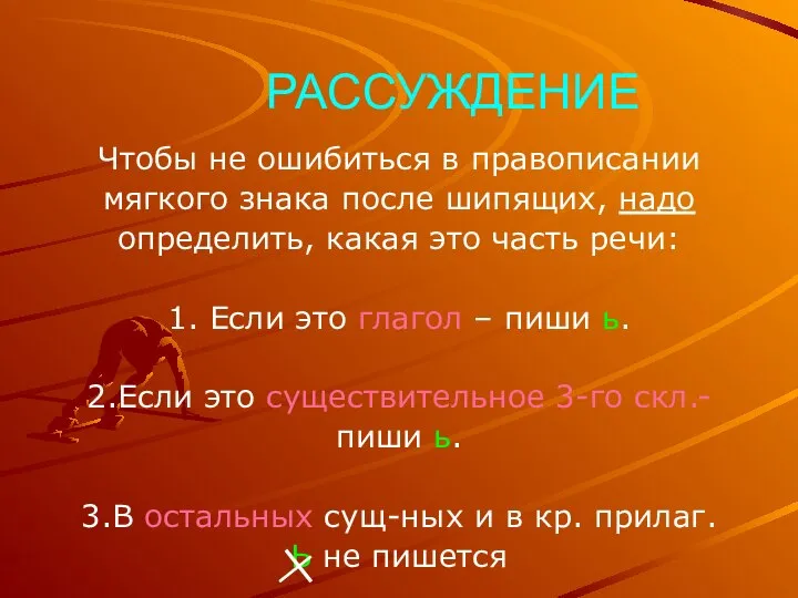 РАССУЖДЕНИЕ Чтобы не ошибиться в правописании мягкого знака после шипящих, надо