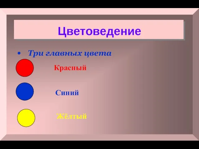 Цветоведение Три главных цвета Красный Синий Жёлтый