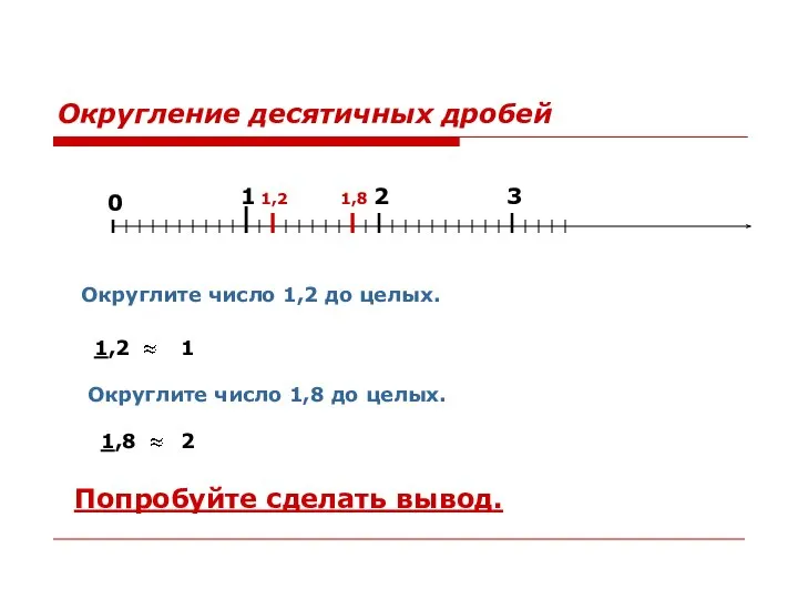 Округление десятичных дробей 0 1 2 3 Округлите число 1,2 до