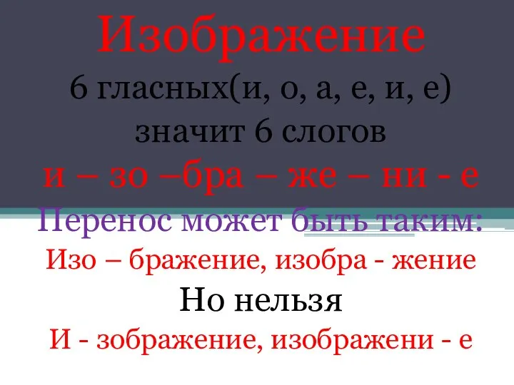 Изображение 6 гласных(и, о, а, е, и, е) значит 6 слогов