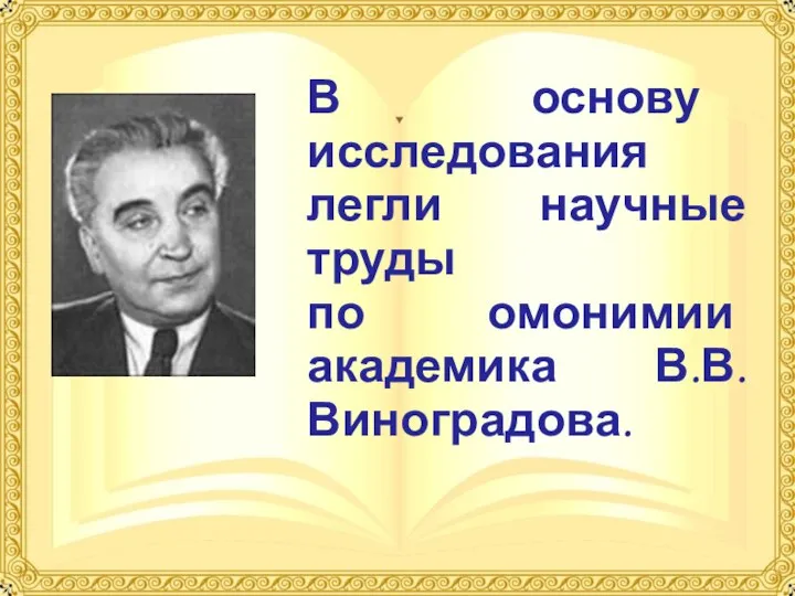 В основу исследования легли научные труды по омонимии академика В.В. Виноградова.