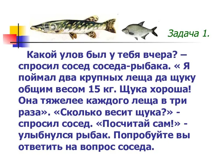 Какой улов был у тебя вчера? – спросил сосед соседа-рыбака. «