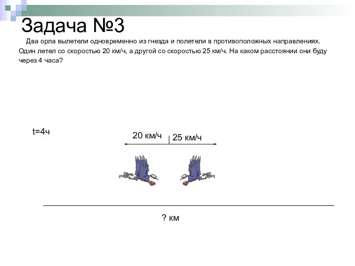 Задача №3 Два орла вылетели одновременно из гнезда и полетели в
