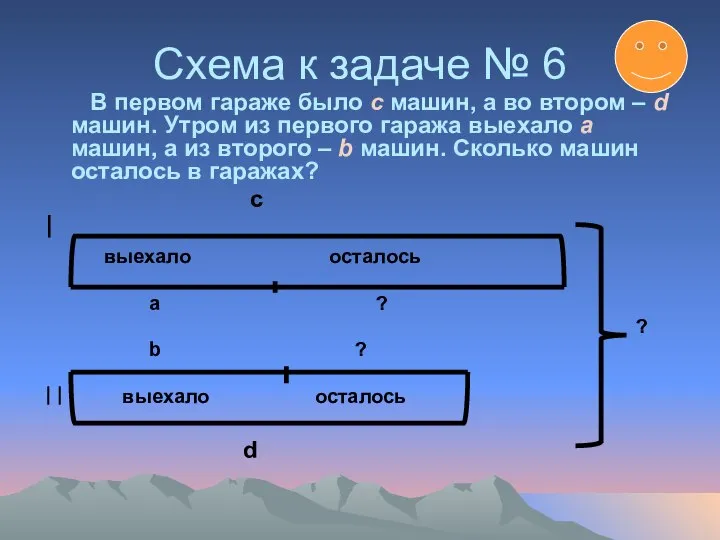 Схема к задаче № 6 В первом гараже было с машин,